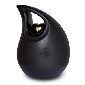Keramik Urne schwarz mit silberfarbenem Herz