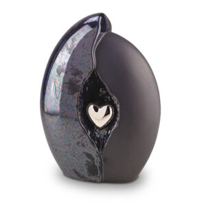 Keramik Urne anthrazit mit silberfarbenem Herz