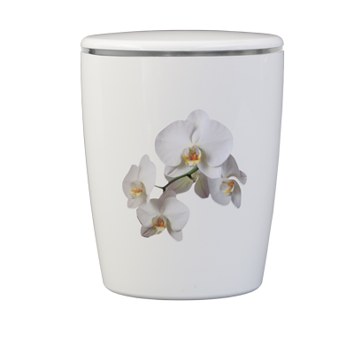 Naturstoff Urne Orchidee Weiß