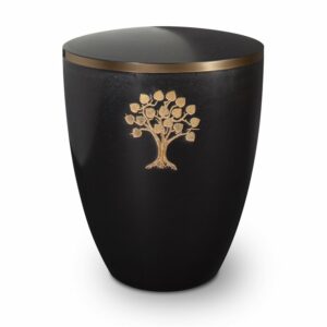 Gravur Urne – Lebensbaum-schwarz-mit-dekorring-gold-9mm